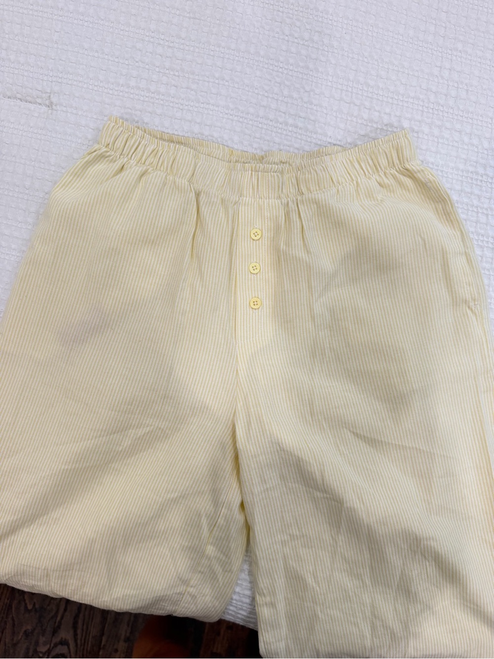 Yellow and white pinstripe pants! Linen feel and summery! Size small!